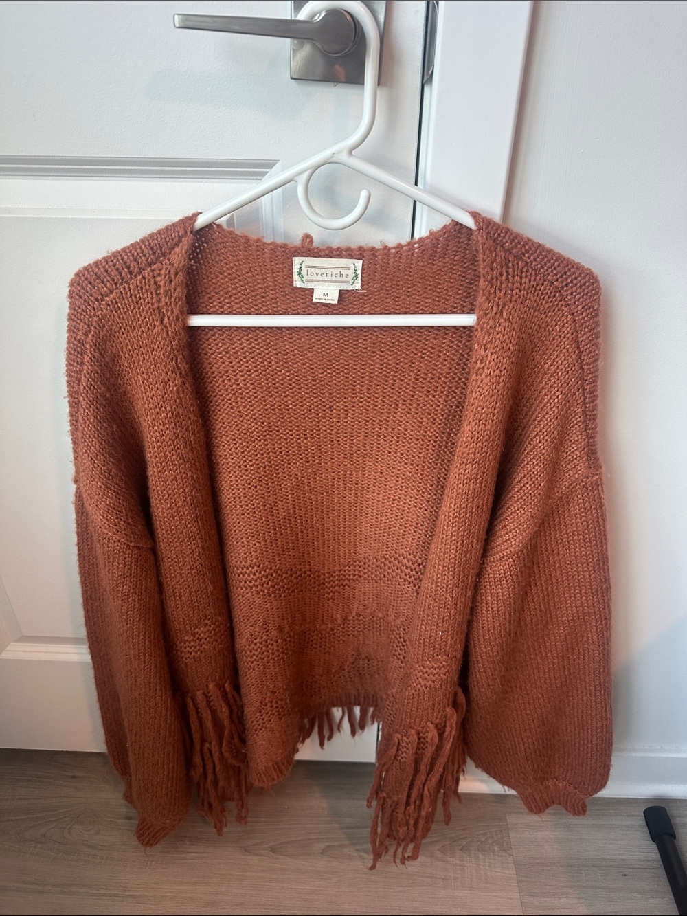 Love Riche Rust Fringe Open-Front Cardigan